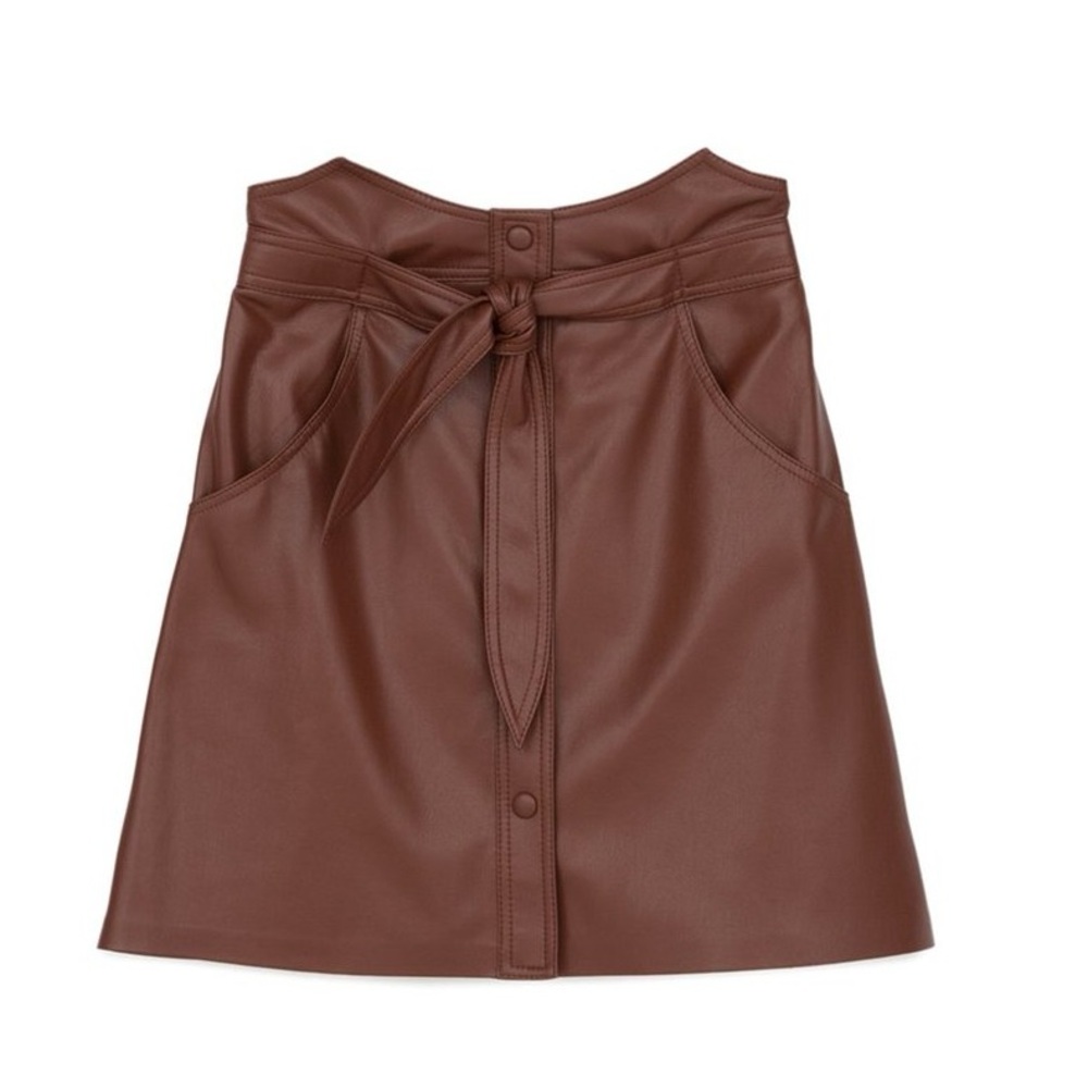 Nanushka Chai A-line western faux leather mini skirt in root beer NWT